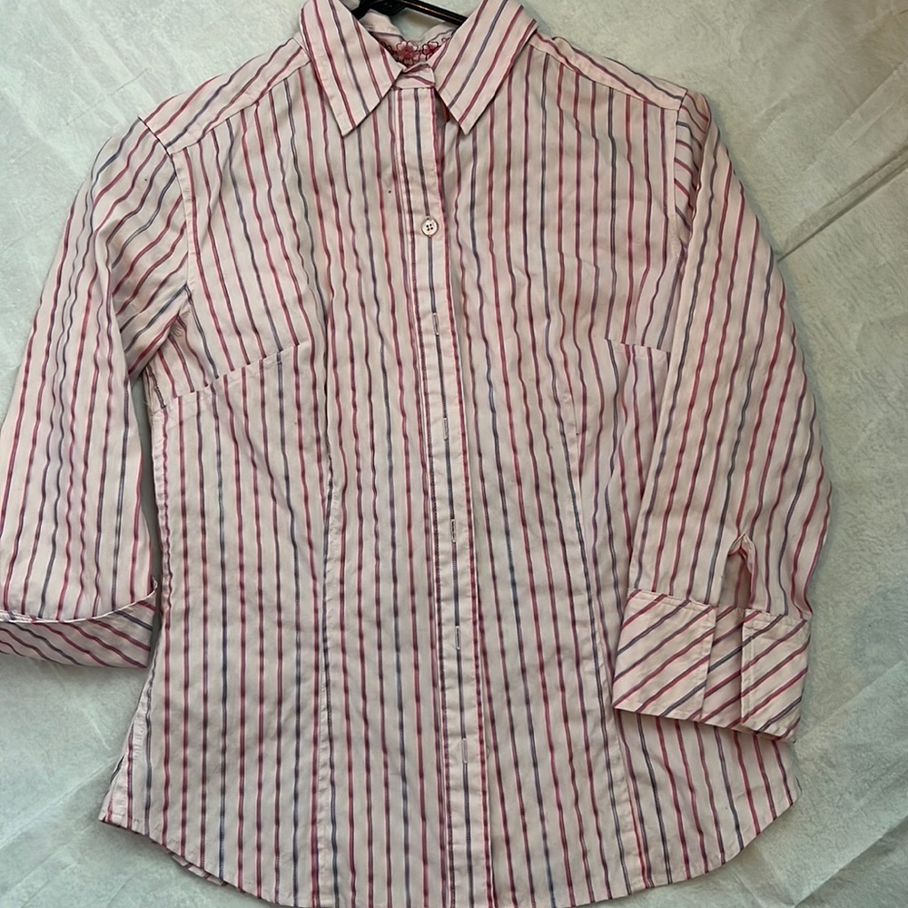 Express pink striped button down western cut shirt sz4